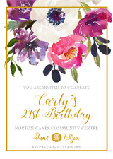 Floral, belle invitation d'anniversaire femme personnalisée tous âges rose violet