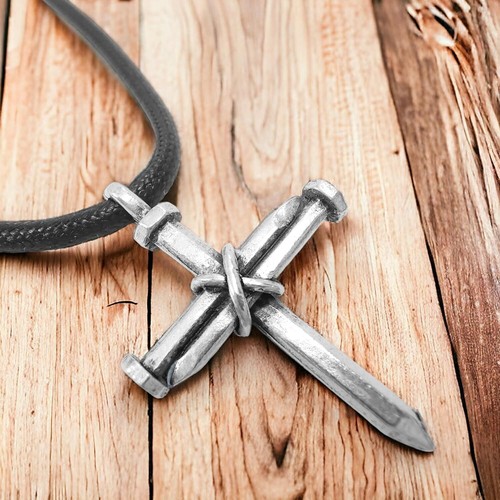 Antique Pewter Cross Necklace - Unique 3 Nails Design for Men - Christian Style - Picture 7 of 7
