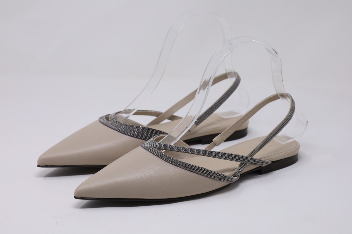【関税&送料込み】Brunello Cucinelli Leather Slingback Loa Brunello Cucinelli Women Nappa Beige Leather Slingback Flats