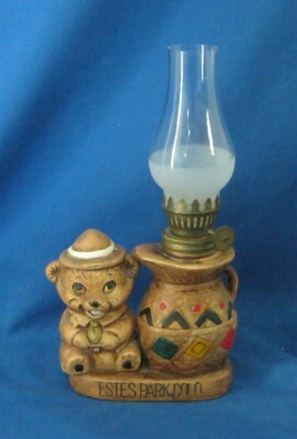 c.1950 Estes Park Souvenir Mini Oil Lamp & Smokey The Bear