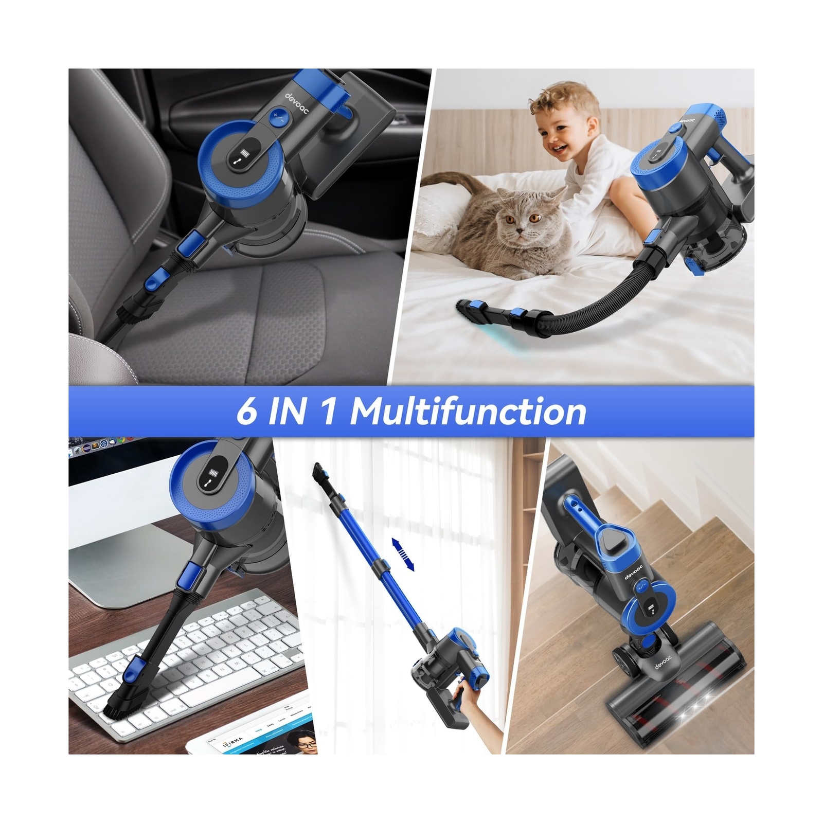 DEVOAC Cordless Vacuum Cleaner, UltraQuiet Stick Vacuum, 365W Motor