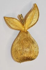 Vintage Signed EMMONS Gold tone Textured PEAR Shape Pin Brooch