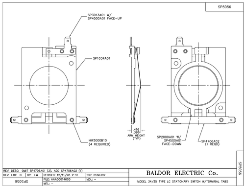 BALDOR START SWITCH SP5056SP FITS 48, 56, 143, 145 FRAMES ''OEM FACTORY PART'' - Picture 3 of 5