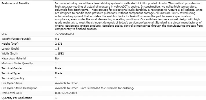 Interruptor de presión de aceite estándar para Suzuki SX4 2007-2009 Foto 2 de 4