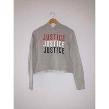 Justice Spell Out Cropped Hoodie Sweatshirt Girl's Gray Size 14-16 Active Cute