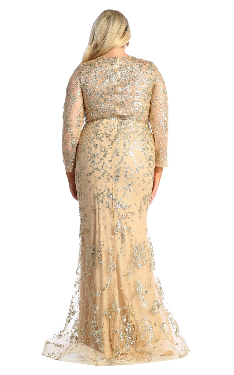 plus size gold boat neck long sleeve dress Plus Size Formal Gold Sequin V Neck Long Sleeve Bodycon Midi Party Dresses