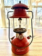 Vintage Red Coleman Lantern Single Mantle Model 200A Pyrex Globe USA