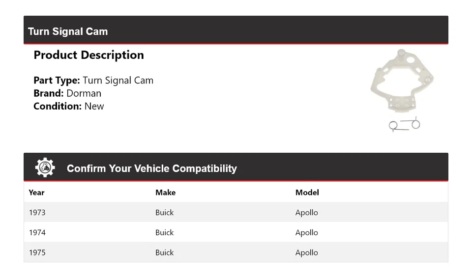 Cámara de señal de giro 1974 para Buick Apollo Dorman 1973-1975 Foto 2 de 4