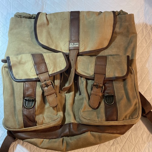 LL BEAN Canvas Leather Backpack | eBay