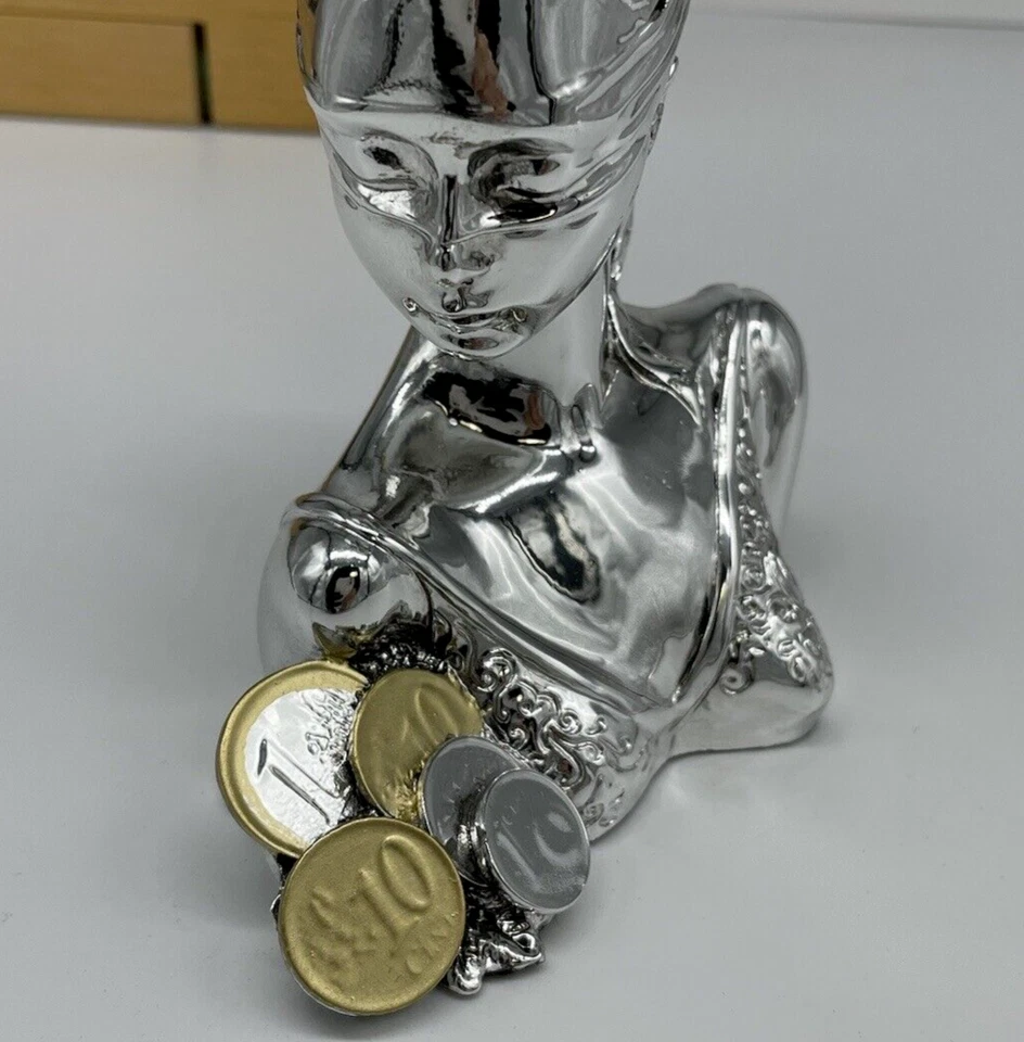 Dea bendata della fortuna statuina argento monete soprammobile bomboniera arredo - Immagine 3 di 4