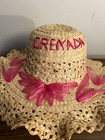 Womens Vintage Straw Hat Pink Flowers Grenada Brim Beach 22.5” Circumference — photo 2