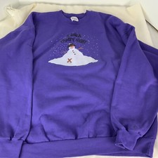 Purple Hanes Snowman Vintage Sweater Sweatshirt Adult X Large