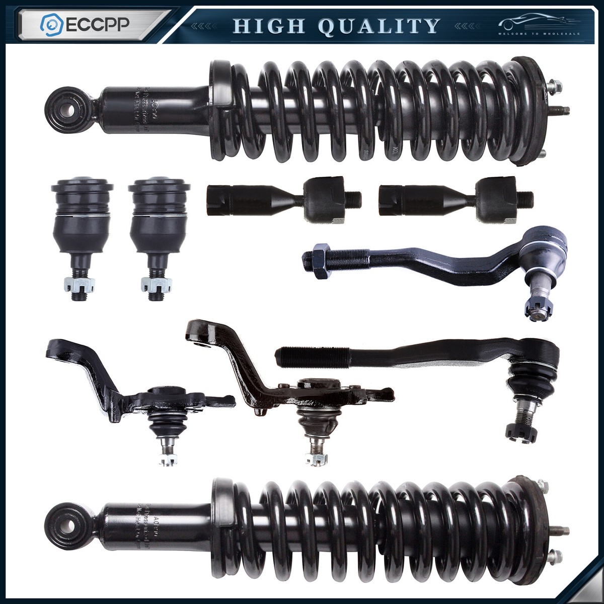 Complete 10-Piece Front Suspension Kit For 1995-2000 Toyota Tacoma RWD – Ball Joints, Tie Rods, Sway Bars