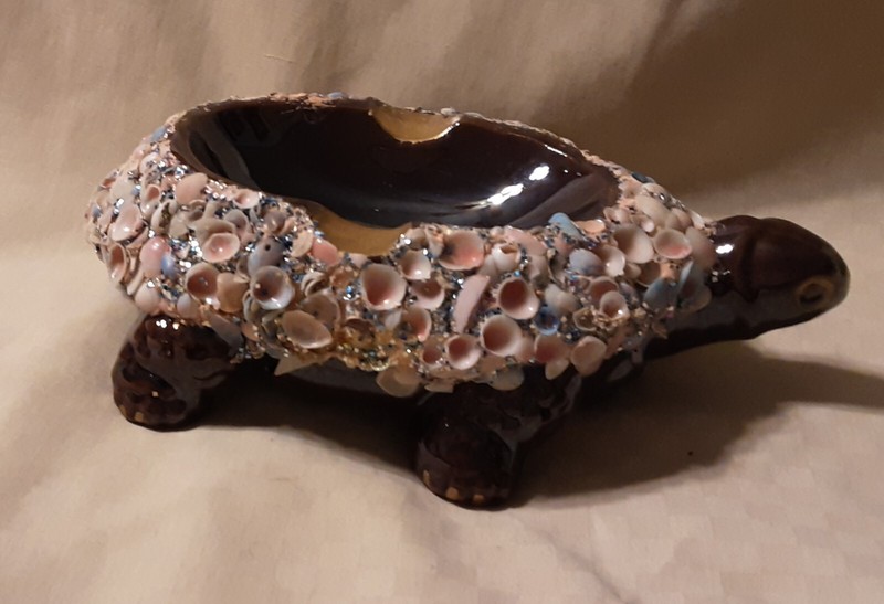 Kenmar Turtle Ashtray, adorned w/Shells-Japan