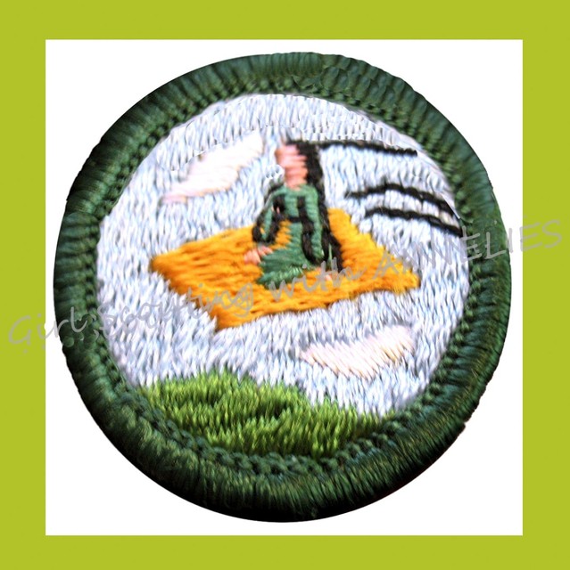 MAGIC CARPET 1960s Junior Girl Scout Badge, Flying, Clouds EUC Multi=1