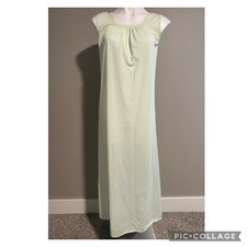 Vintage Semi Sheer Lacy Nightgown Full Length Gauzy Green Cream Sleeveless Small