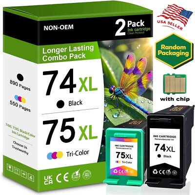 2PK 74XL and 75XL Ink Cartridges for HP PhotoSmart C4273 C4275 C4280 C4283 C4285