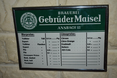 Old brewery sign/Imo glass 1950s, brewery Gebrüder Maisel Ansbach, original