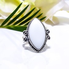 White Coral Marquise Gemstone 925 Sterling Silver Ring Oxidize Jewelry Gift.