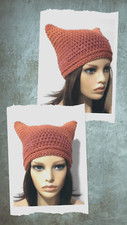womans handmade crochet hat kitty cat ears hot sauce red new