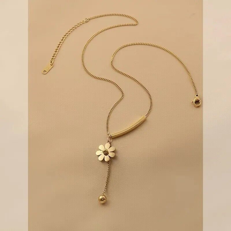 Halskette Anhänger Blume 18K Gold Titanstahl Goldkette Damenkette Classy NEU NEU