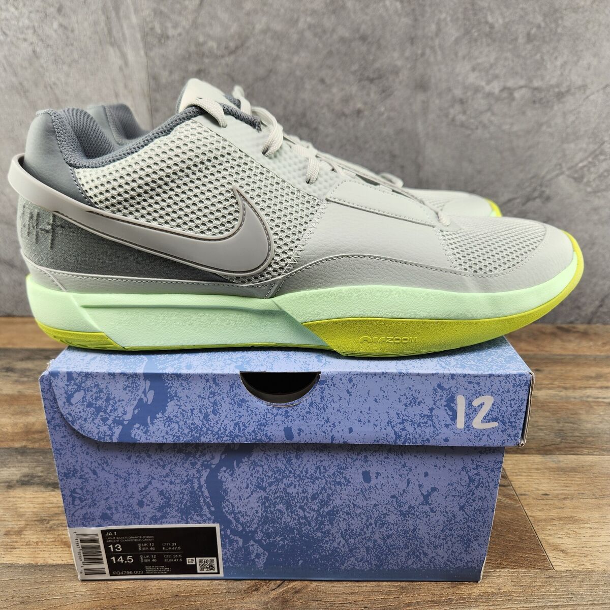 Nike Ja 1 Size 13 Mens Light Silver Granite Cyber Basketball Nike Ja 1 Size 13 Mens Light Silver Granite Cyber Basketball