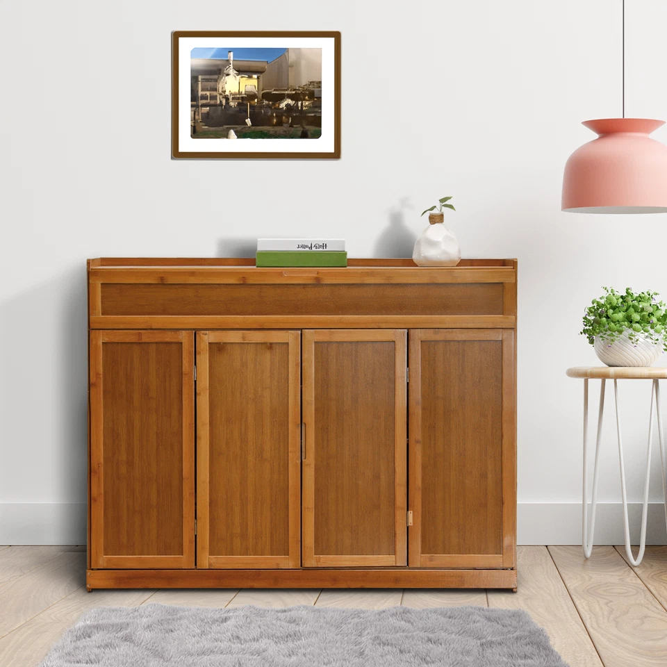 46-дюймовый бамбуковый 5-уровневый [комната для хранения ботинок] 2 двустворчатых дверных обувных шкафа с верхним отделением - Изображение 4 из 4