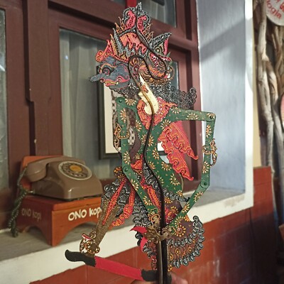 Indonesian Shadow Puppet, Wayang Kulit Batara Bayu with Batik Art Costumes