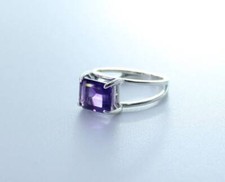Natural Amethyst Gemstone 925 Sterling Silver Double Shank Women Wedding Ring