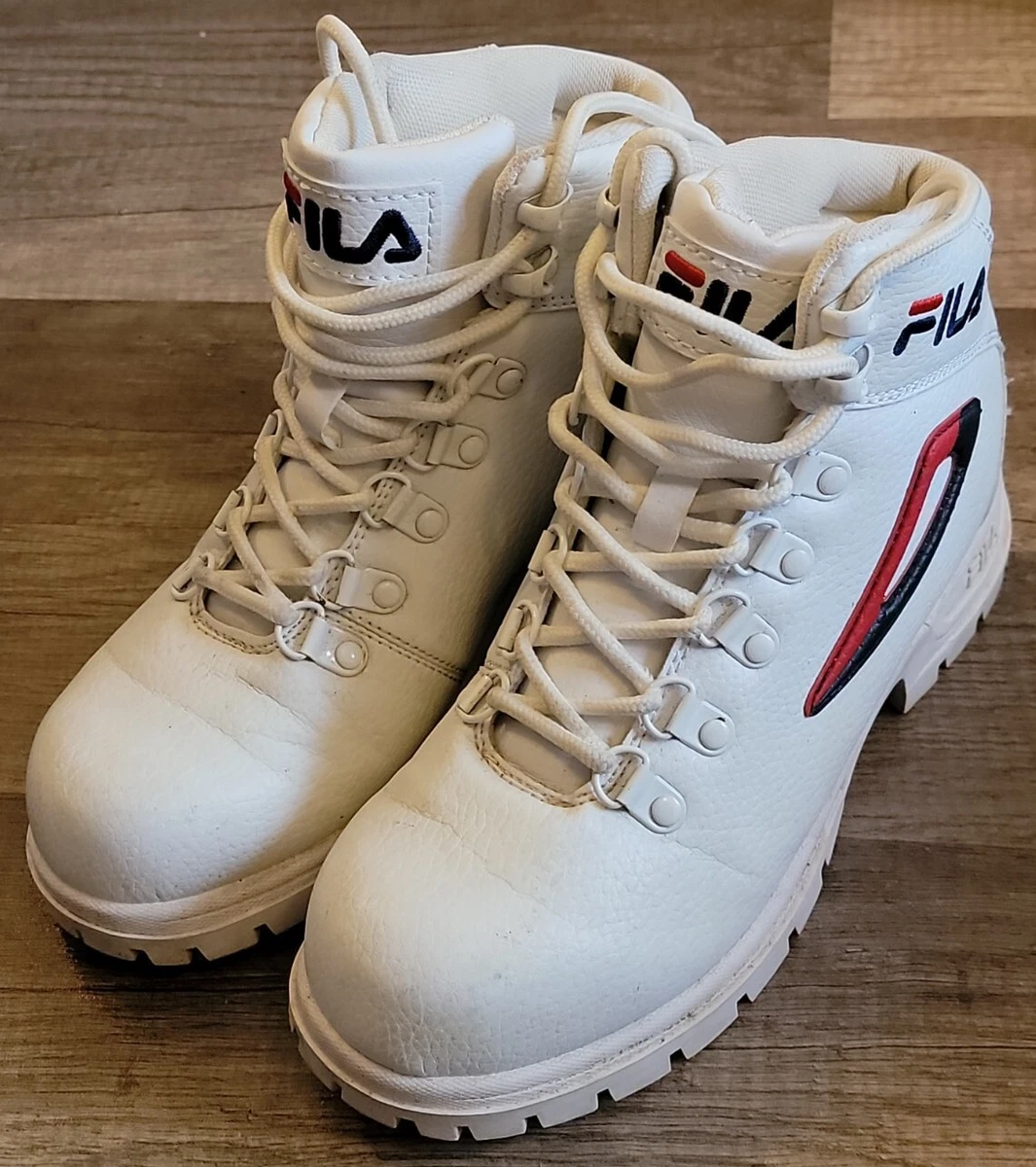 Fila Disruptor Diviner Women s Hiking Boots White Navy Red Logo Leather Lace 6.5