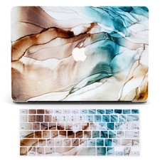 Brown Blue Layered Ink Marble Case For Macbook M4 Air 13 15 Pro 14 16 12 11 inch