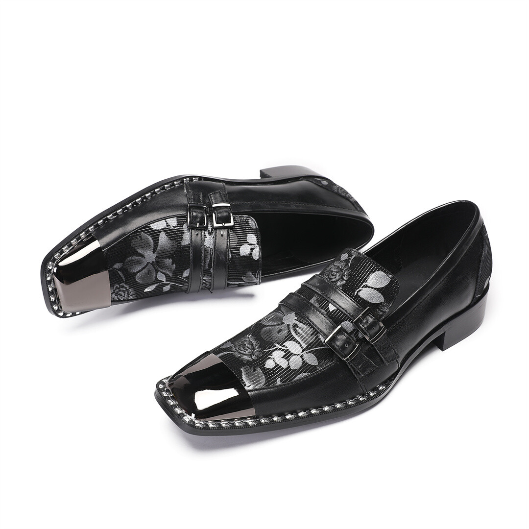 SAOLA Scarpe da uomo coreane in metallo punta quadrata giunte vera pelle eleganti slip on dormali
