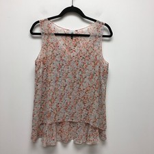 Cabi Womens Pink Orange Bella Floral V-Neck Sleeveless Layered Tunic Blouse S
