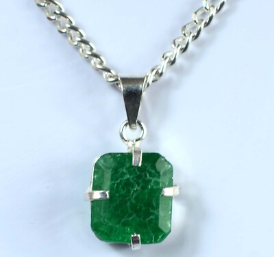 12.25 Ct Emerald Cut Natural Zambian Emerald Gemstone Men's Pendant SEE VDO