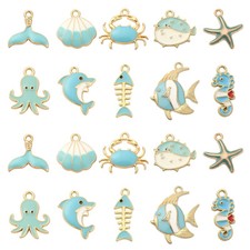 50Pcs Blue Charm Ocean Starfish Fish Crab Pendant for Earring Jewelry Making DIY