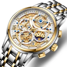 LIGE Men Watch Top Brand Luxury Gold Steel Male Watches Chronograph Wristwatch