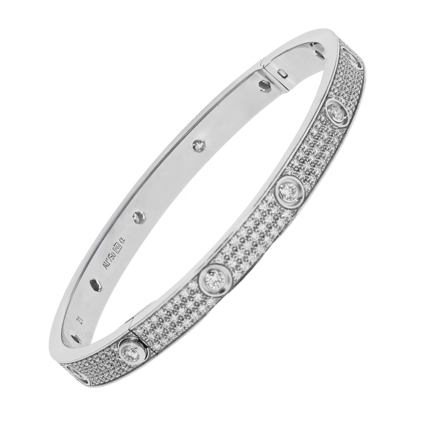 Cartier 18k White Gold Pave Diamond Love Bangle Bracelet Size 21 image 4