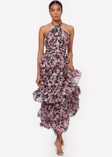 Cami NYC Evina Tiered-Ruffle Maxi Silk Floral Feminine Halter Dress NWT Sz 2