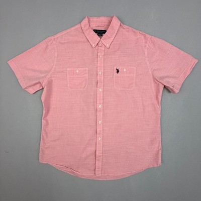 US Polo Assn Shirt Mens XXL Short Sleeve Button Down Shirt Coral Pink Classic