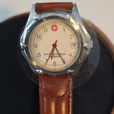 Wenger American Express Quartz White Dial Brown Leather 100m Date w/ Box