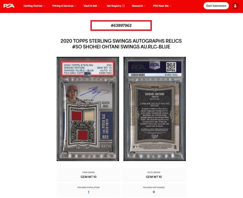 2020 TOPPS STERLING SWINGS AUTO RELIC SHOHEI OHTANI PSA 10/AUTO 10 POP 1 (3/10) view 3