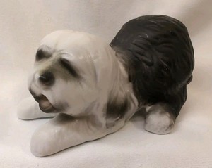 Vintage Old English Sheepdog Bisque Porcelain Figurine EUC