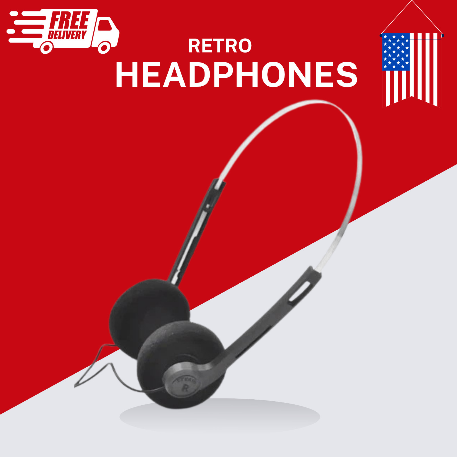 Retro Over Ear Wired Headphones 3.5mm Vintage Stereo Headset Black