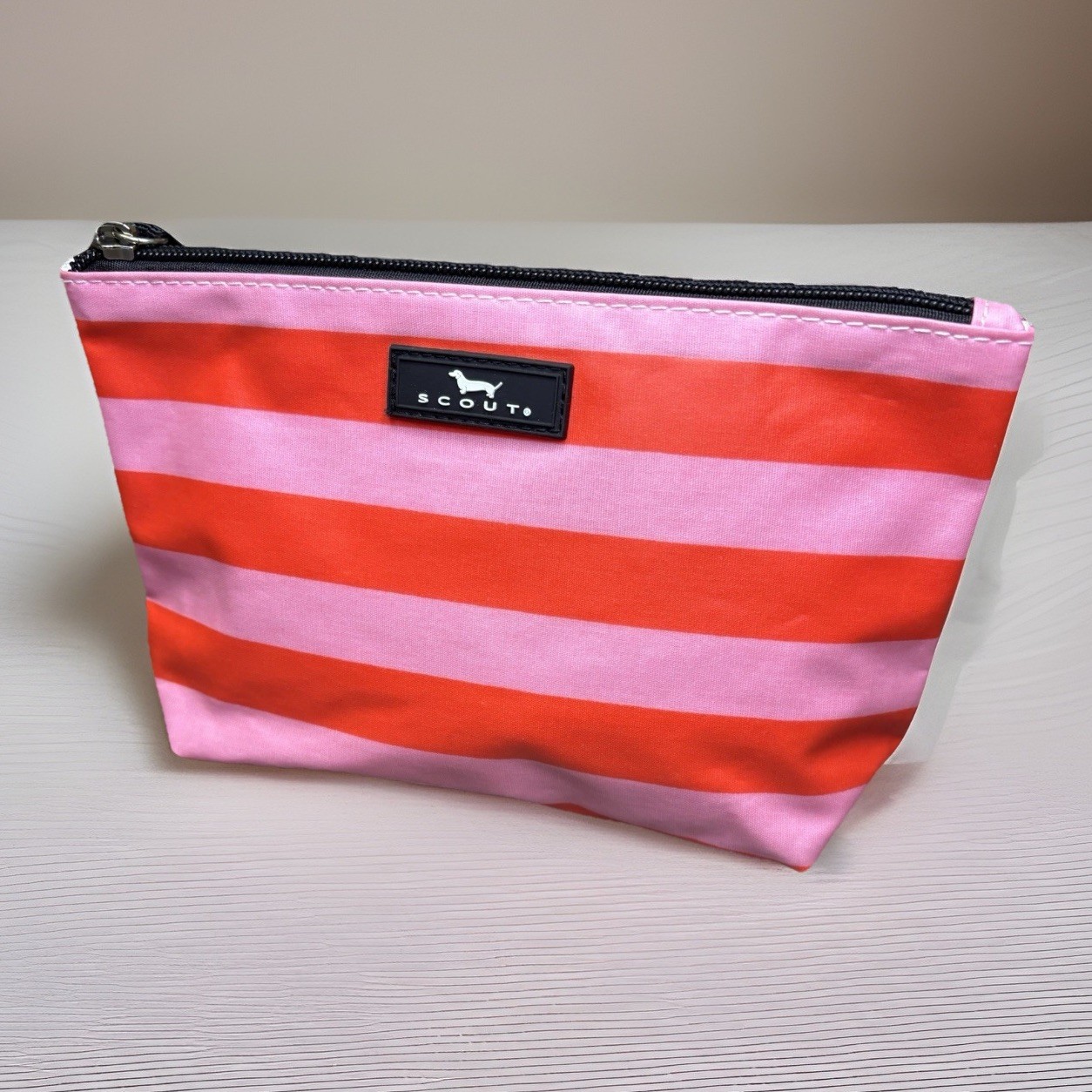 Scout Twiggy Make Up bag Bubblegum and Watermelon Stripe Pin