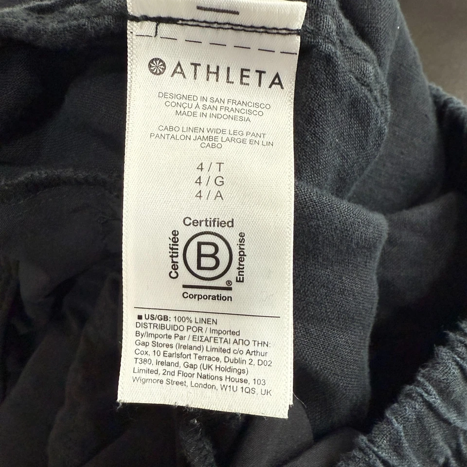 Pantalones Athleta Cabo Mujer 4 Negros Lino Bolsillos con Cremallera Cordón Calce Relajado Foto 3 de 4