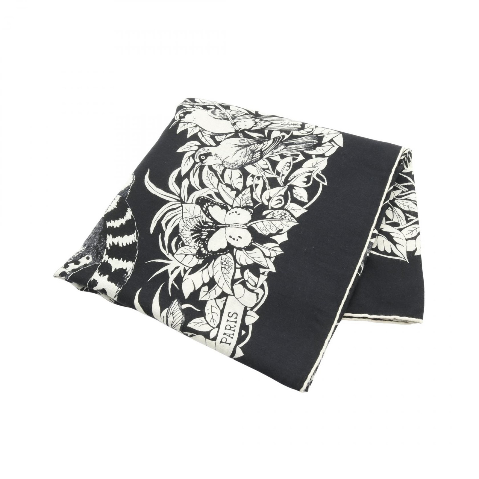 HERMES Carre géant 140 JUNGLE LOVE Scarf cashmere silk Black White Used Women