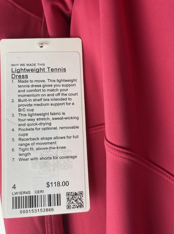 Lululemon Lightweight Tennis Dress Size 4 Built In Bra(B/C) Cherry Mist CERI NWT - Image 4 of 4