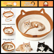 Handwoven Large Cat Basket - Round Rope Cotton Bed, Boho Style, Eliminates Bed R
