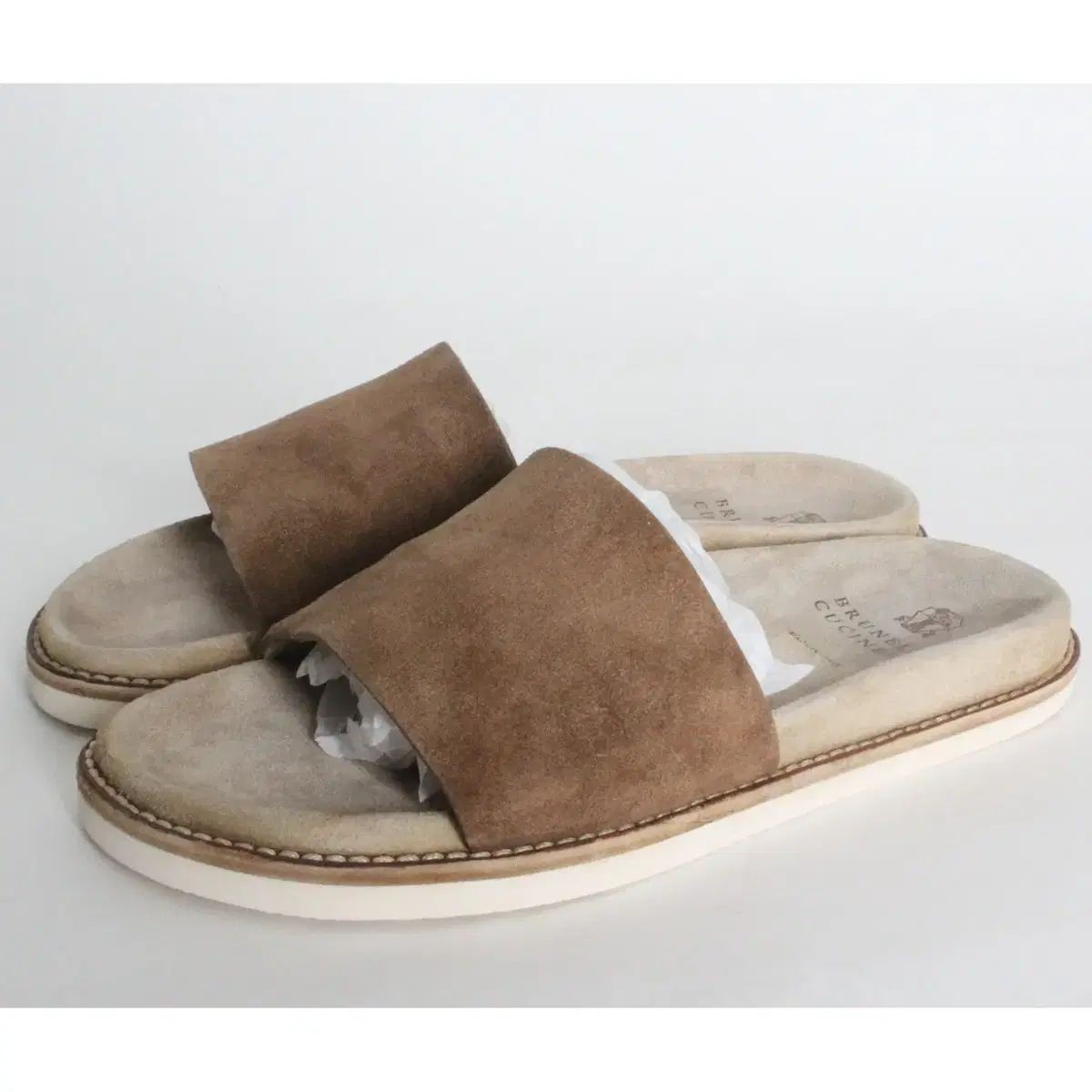 Brunello Cucinelli Suede Slippers Brown 42 270 VHTF Designer Collection Popular