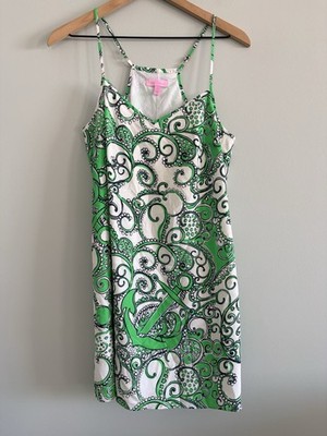 Lilly Pulitzer Shape Up or Ship Out Go Go Green Slip Dress Small Silk Sleeveless